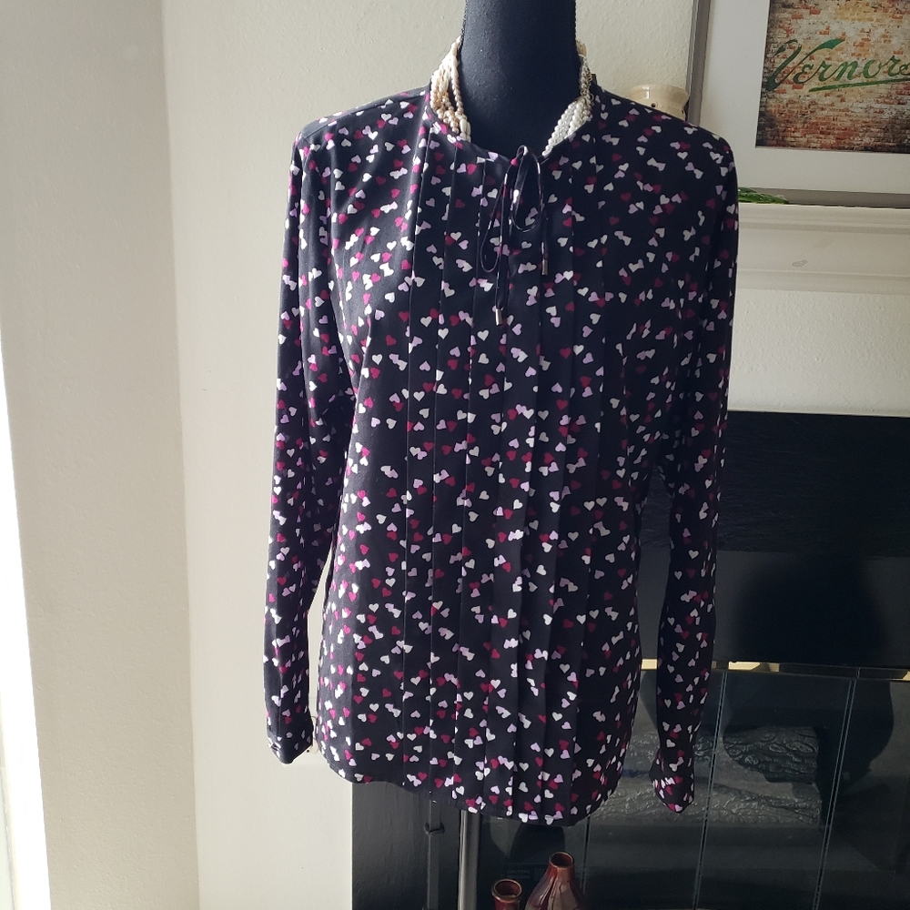 Jones New York Black Blouse with Hearts